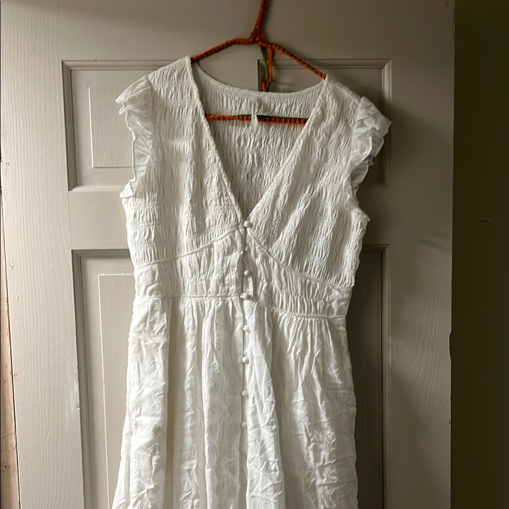 Anthropologie White Midi Dress with Textured Bodice
